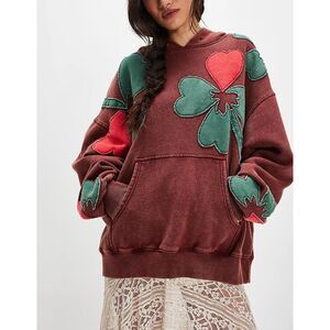 Free People We The Free it's a Vibe Flowers Hoodie Tunic Top Oversized M 286929